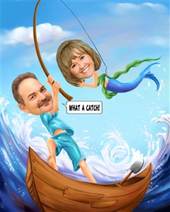 What a Catch Fishing Couple Romance Caricature from Photos