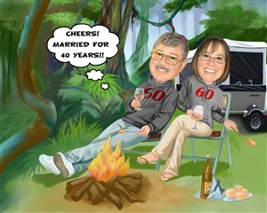 Camping Couple Caricature from Photos