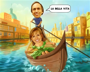 Gondola Ride Couple Caricature from Photos