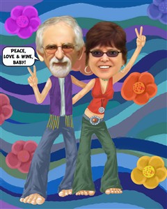 Hippies Couple Caricature from Photos