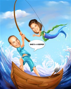 What a Catch Fishing Couple Romance Caricature from Photos