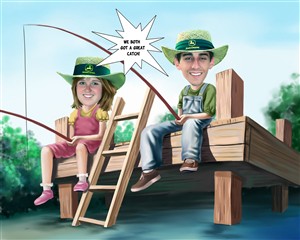 Fishing Together Caricature from Photos