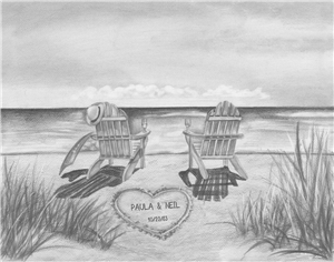 Ocean Leisure Chairs - Pencil Sketch Print with Custom Text