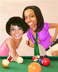 Female Pool Players Caricature from Photos