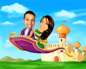 Magic Carpet Ride Couple Caricature from Photos