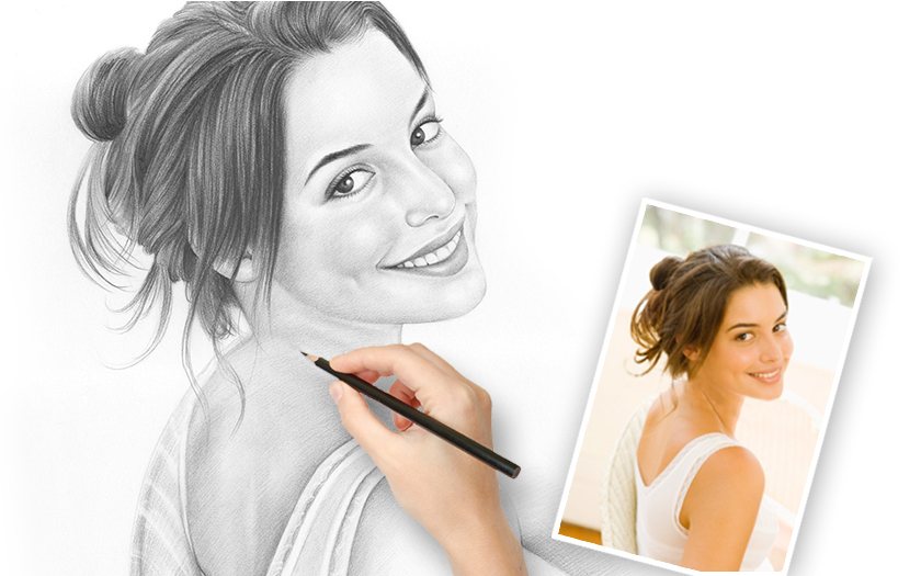 An artist's hand drawing a portrait in pencil