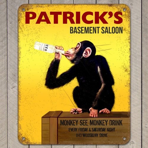 Monkey Drinks Bar Metal Sign - myDaVinci