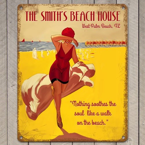 Beach Day Vintage Poster Metal Print with Custom Text,by myDaVinci - myDaVinci