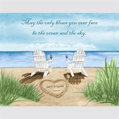Ocean Leisure Chairs - Watercolor Print with Custom Text for Anniversary - myDaVinci