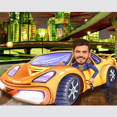 Custom City Driving Man Caricature from Photo,by myDaVinci - myDaVinci
