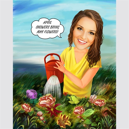 Gardening Girl Caricature from Photo - myDaVinci