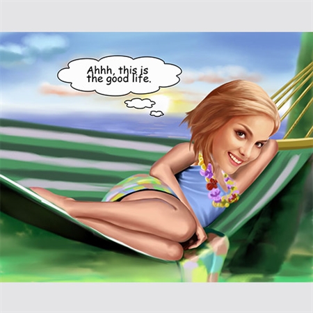Hammock Camping Woman Caricature from Photo,by myDaVinci - myDaVinci