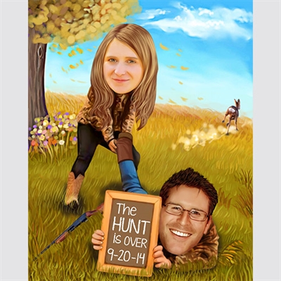 The Hunt Is Over Couple Caricature for Wedding Or Engagement,by myDaVinci - myDaVinci