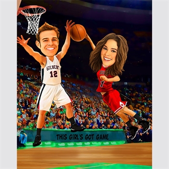 Couple Caricature Playing Basketball,by myDaVinci - myDaVinci
