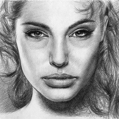 Angelina Jolie Pencil Sketch Print,by myDaVinci - myDaVinci
