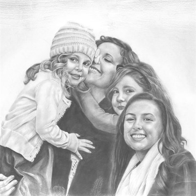 Hand Drawn Pencil Portrait Sketch of Family of 4 from A Holiday Photo,by myDaVinci - myDaVinci