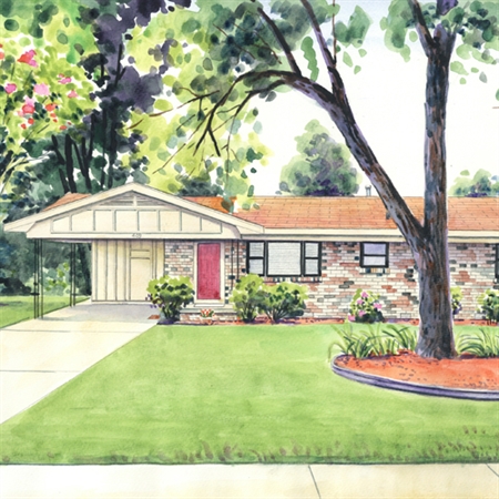 House Portrait with Beautiful Landscaping in Hand-Painted Watercolor,from photo,by myDaVinci - myDaVinci