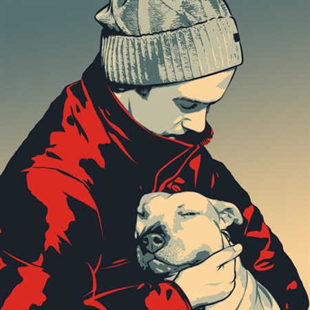 Propaganda Pop Art from A Photo of A Man Holding His Dog - myDaVinci