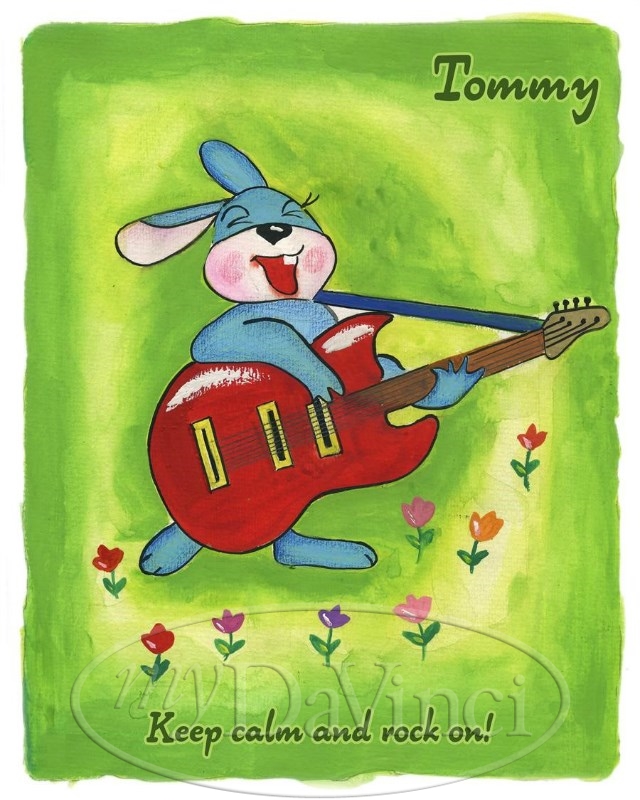 Musical Rabbit Watercolor Print with Custom Text
