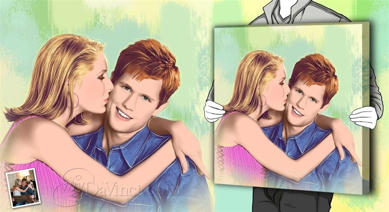 Pop Art 1 Panel (Watercolor Pop Style) of A Happy Couple | myDaVinci
