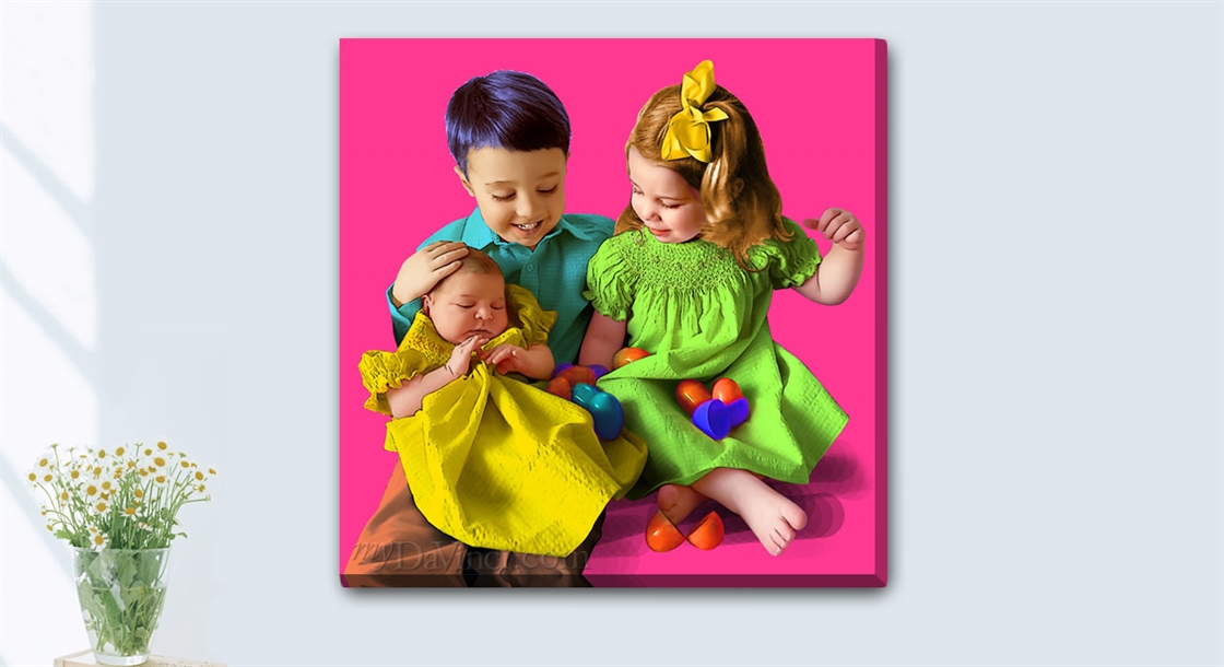 Pop Art 1 Panel Portrait of 3 Young Siblings together,by myDaVinci | myDaVinci
