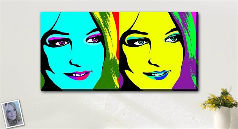 Warhol Style Pop Art 2 Panels Of A Beautiful Lady from Her Headshot Photo | myDaVinci