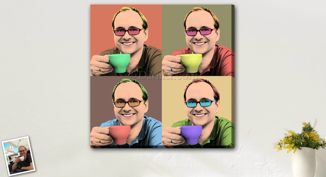 Pop Art 4 Panels of A Gentleman Holding a Coffee Cup | myDaVinci