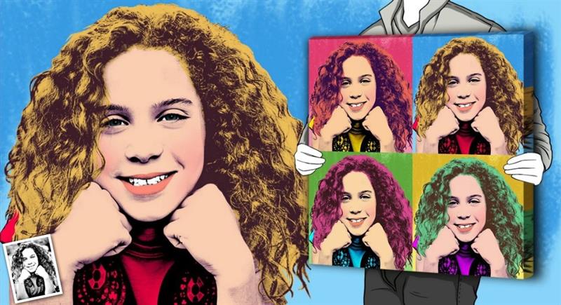 Pop Art 4 Panels of A Young Woman from Her Black and White Photo | myDaVinci