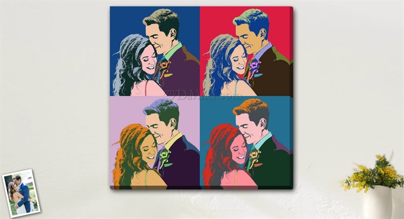 Custom Pop Art Portrait of A Young Couple in Warhol Style, from A Wedding Photo,by myDaVinci | myDaVinci