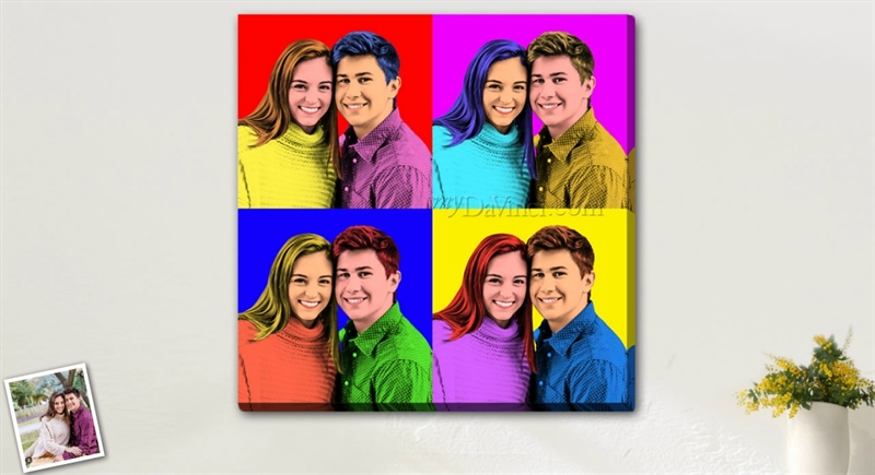 Pop Art 4 Panels Portrait of A Happy Young Couple,by myDaVinci | myDaVinci