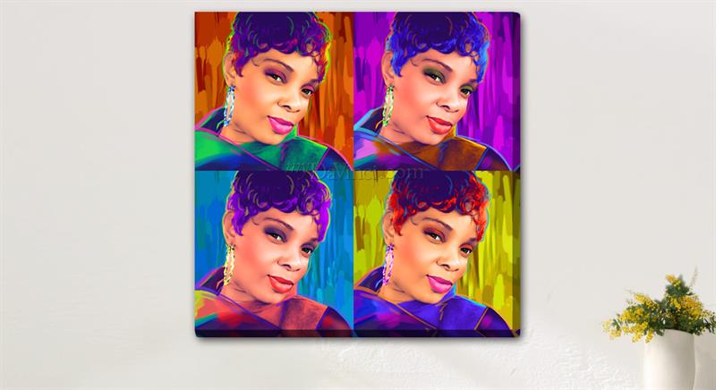 Pop Art 4 Panels Portrait of An African American Woman,by myDaVinci | myDaVinci