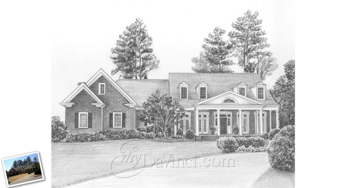 Hand Drawn Pencil Sketch of A Big Single Ranch House,by myDaVinci | myDaVinci