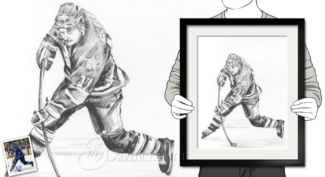 Hand Painted Ink Rendering Portrait of A Hockey Player from Photo | myDaVinci
