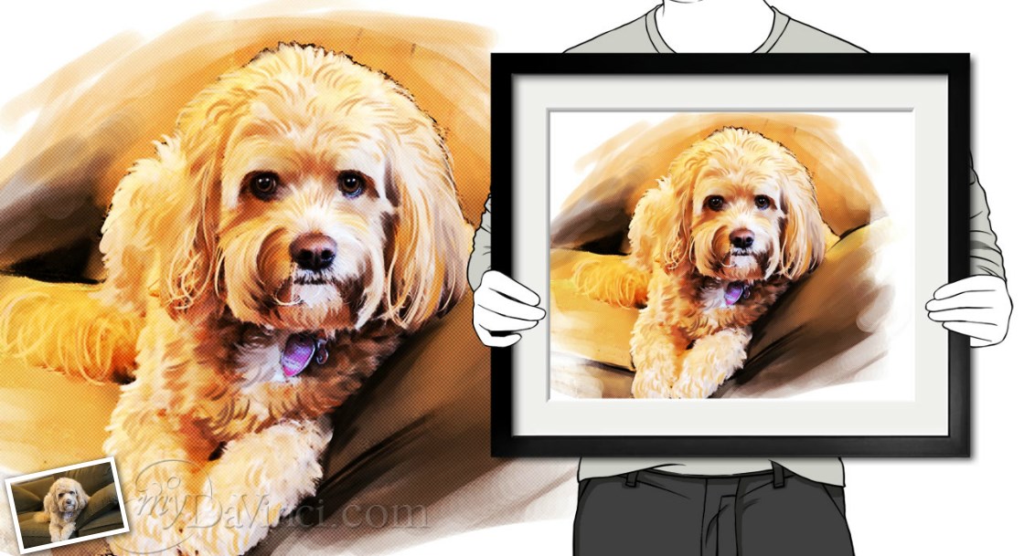 Watercolor Pop Art Portrait of A Brown Dog from Photo,myDaVinci | myDaVinci