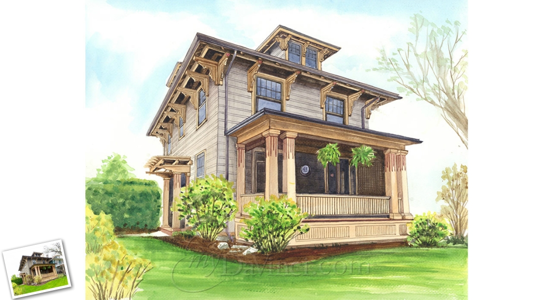 Beautiful House Portrait in Hand-Painted Watercolor,by myDaVinci | myDaVinci