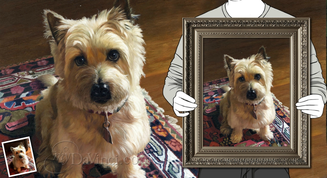 Hand Painted Oil Painting of A Cute Brown Puppy on Carpet at Home from Photo,by myDaVinci | myDaVinci