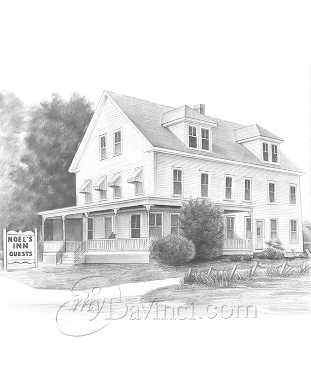 Small Vintage Manor House Pencil Drawing | Chairish
