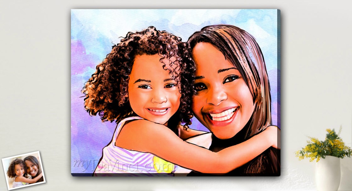 Watercolor Pop Art Portrait for A Family of Three from Photos,by myDaVinci | myDaVinci