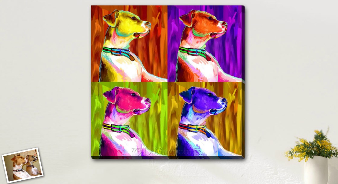 Pop Art 4 Panels Portrait from A Side View Photo of A Brown Dog,by myDaVinci | myDaVinci