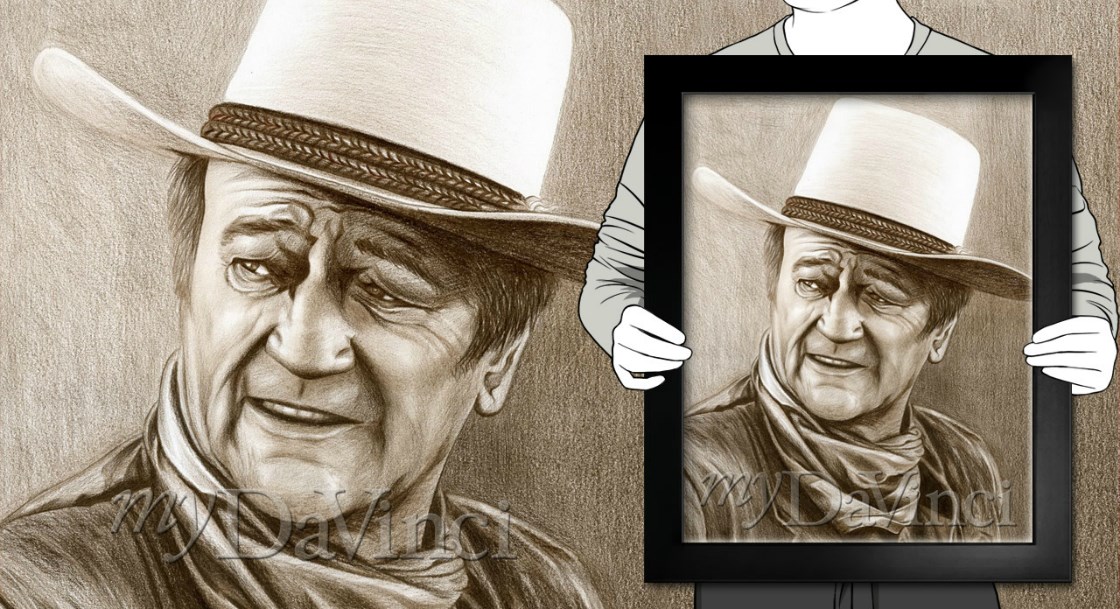 John Wayne Pencil Sketch Print, by myDaVinci | myDaVinci