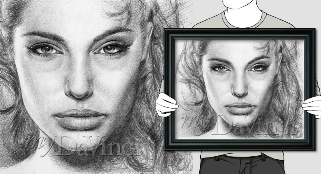 Angelina Jolie Pencil Sketch Print,by myDaVinci | myDaVinci