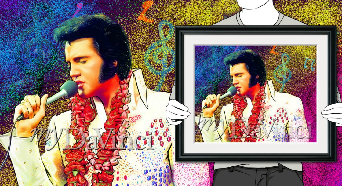 Pop Art Print of Elvis Presley Singing on Stage,by myDaVinci | myDaVinci