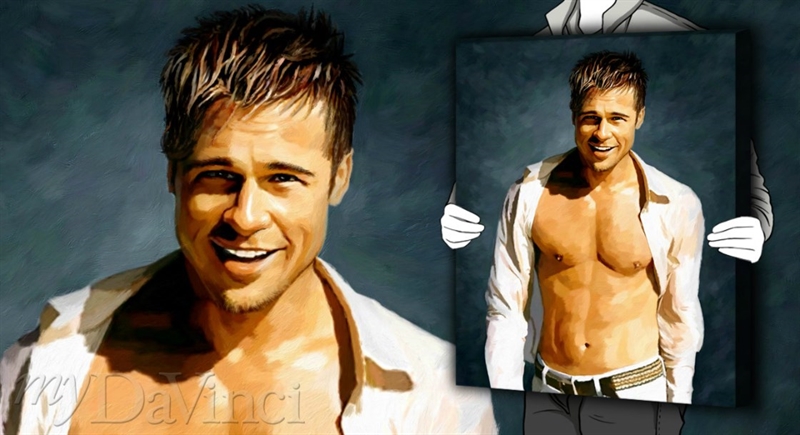 Oil Painting Giclee of Brad Pitt Wearing A White Shirt and Walking to the Front,by myDaVinci | myDaVinci