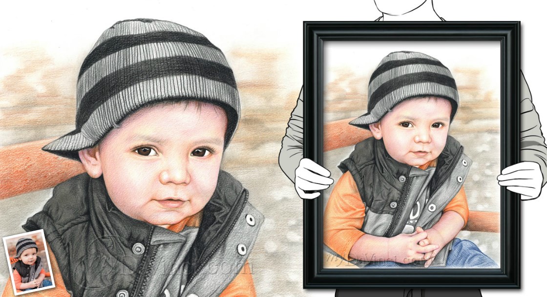 Hand Drawn Colored Pencil Portrait of A Little Child from Photo,by myDaVinci | myDaVinci