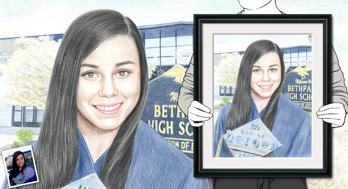 Hand Drawn Color Pencil Sketch of A Graduation Girl from Photo | myDaVinci