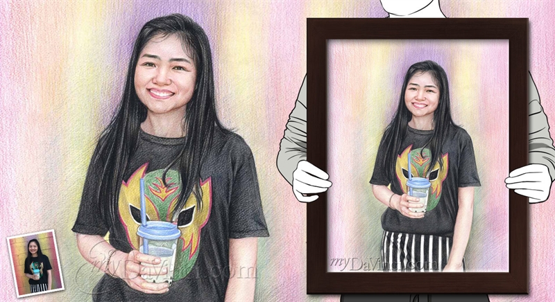Hand Drawn Color Pencil Sketch Of A Sweet Asian Teenage Girl from A Photo | myDaVinci