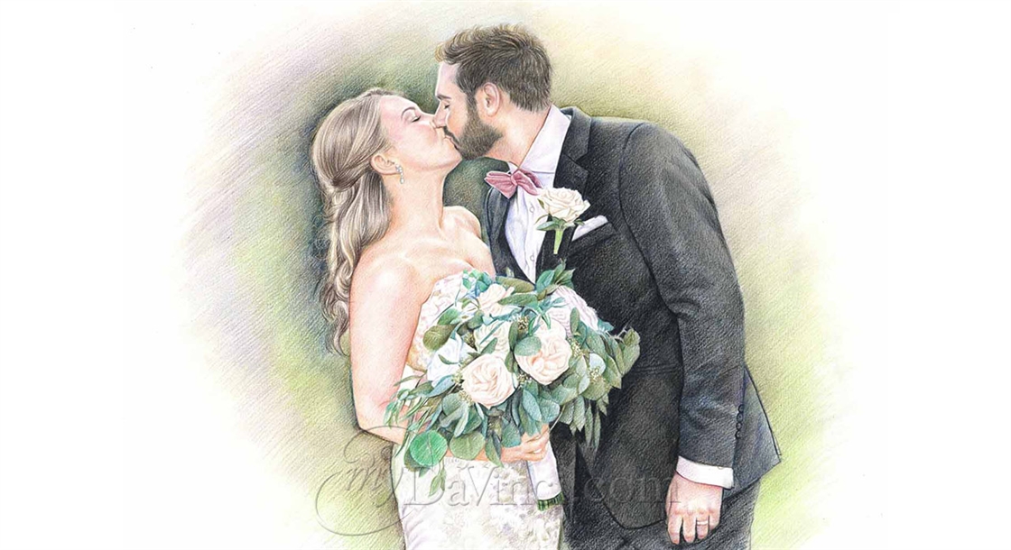 Hand Drawn Colored Pencil Portrait for a Wedding Couple from Photo,by myDaVinci | myDaVinci