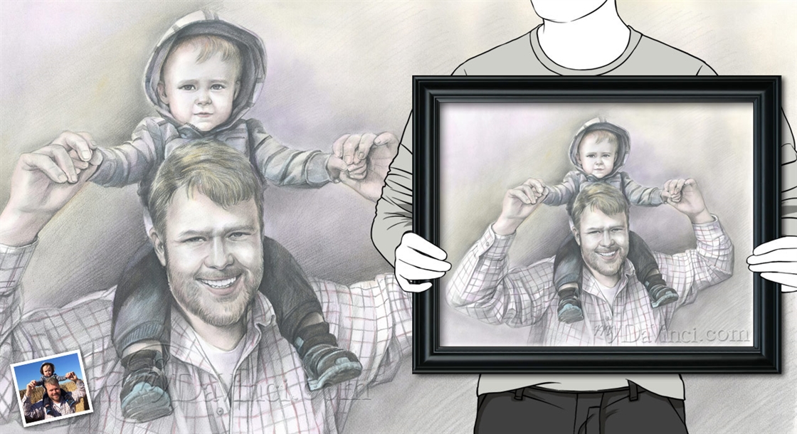 Hand Drawn DaVinci Sketch from Photos for A Happy Mom and Her little Son | myDaVinci