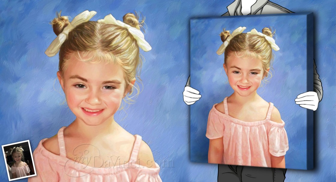 Oil Painting Giclee of A Happy Little Girl with Blond Hair and Pink Skirt,by myDaVinci | myDaVinci