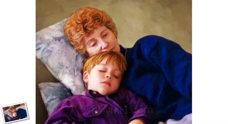 Oil Painting Giclee of Grandma and Grandson Together,by myDaVinci | myDaVinci